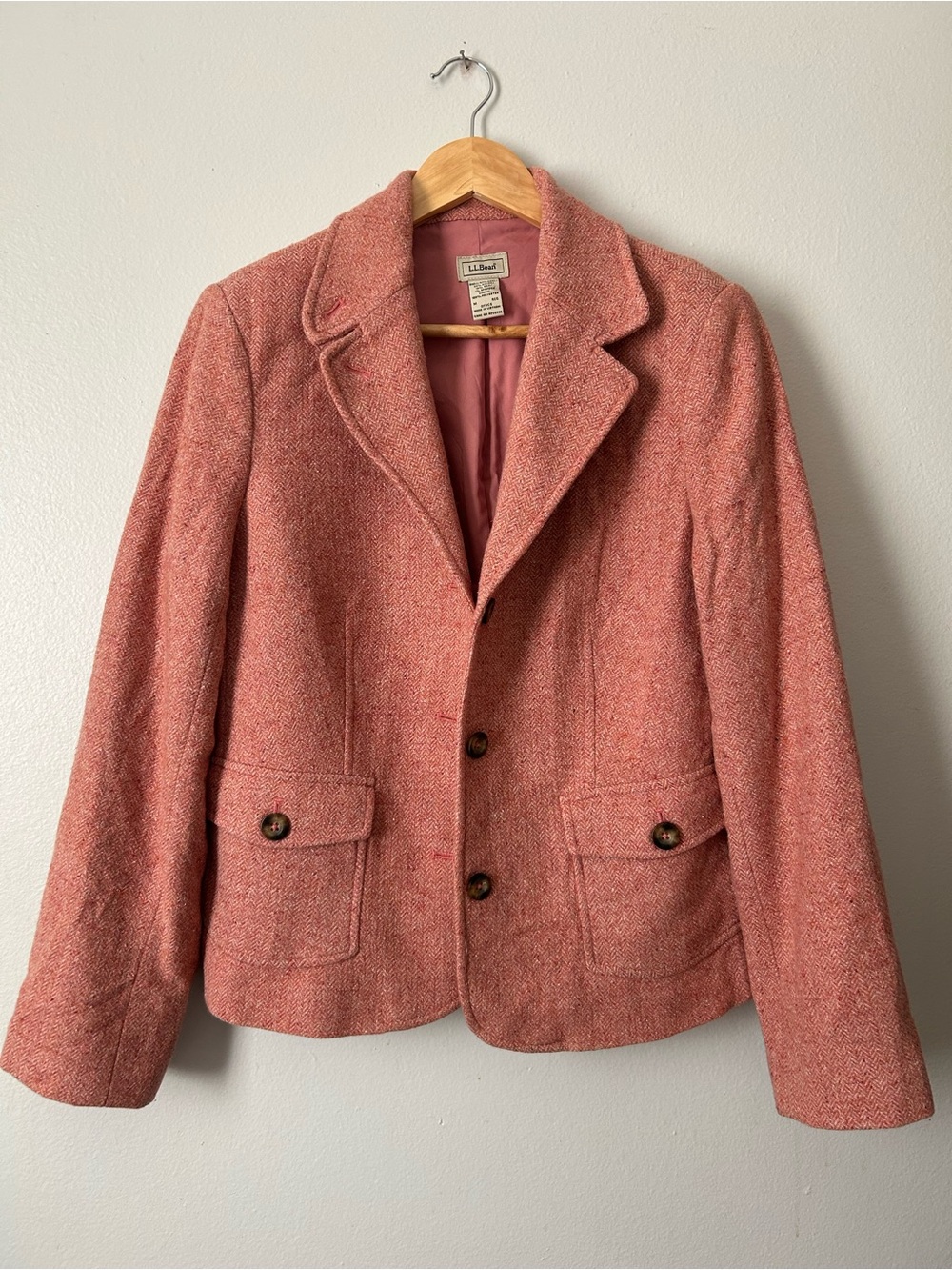 L.L.Bean Women’s Wool Silk Herringbone Blazer Pink Size M